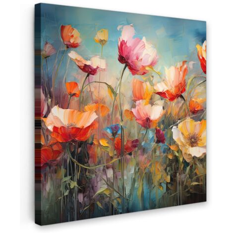 QUADRO SU TELA Fiori - Acquerello - Arte - Botanica - Natura 20x20 cm