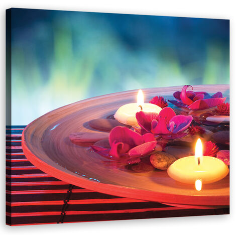 Quadro su tela, Fiori galleggianti e pietre zen - 60x60