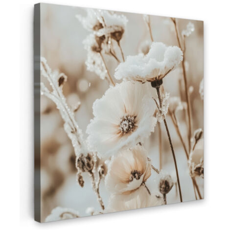 QUADRO SU TELA Fiori - Inverno - Bianco - Neve - Beige 20x20 cm