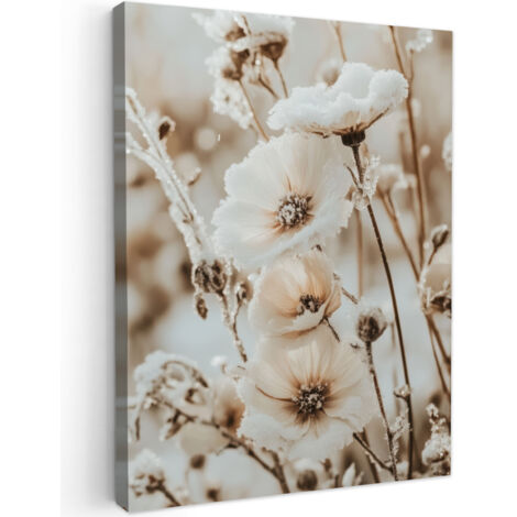 QUADRO SU TELA Fiori - Inverno - Bianco - Neve - Beige 60x80 cm