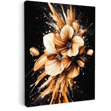 QUADRO SU TELA Fiori - Oro - Graffiti - Nero - Astratto 60x80 cm