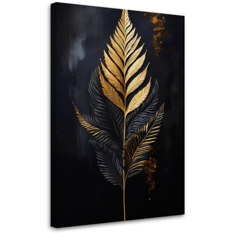 Quadro su tela, Foglia di felce dorata - 70x100