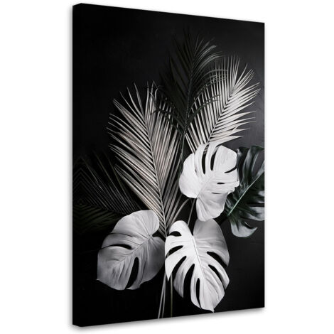 Quadro su tela, Foglie di monstera Foglie di palma in bianco e nero - 40x60