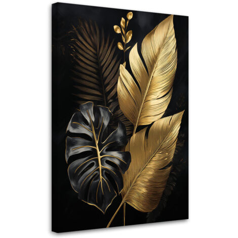 Quadro su tela, Foglie di monstera Palme in oro - 80x120