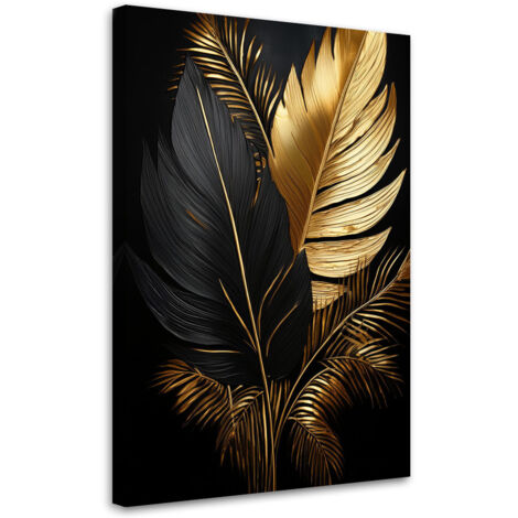 Quadro su tela, Foglie di palma in bianco e oro - 40x60