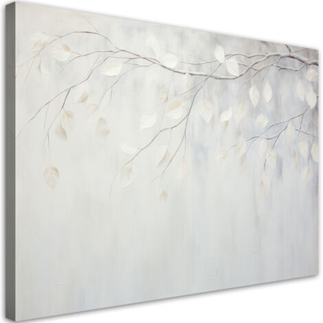 Quadro su tela, Foglie di piante beige ramoscelli natura boho - 120x80