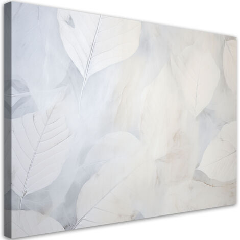 Quadro su tela, Foglie grandi beige natura cemento boho - 60x40