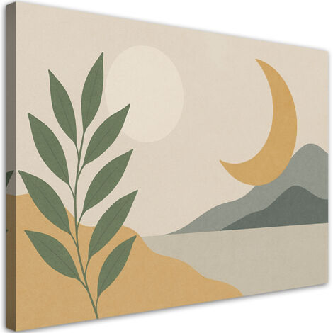 Quadro su tela, Foglie Luna Paesaggio Minimalismo - 90x60
