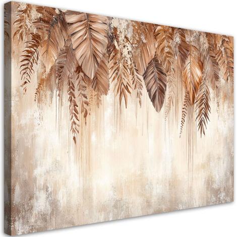 Quadro su tela, Foglie pendenti beige marroni natura boho - 90x60