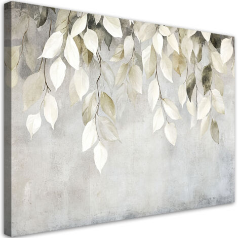 Quadro su tela, Foglie pendenti beige ramoscelli cemento boho - 60x40
