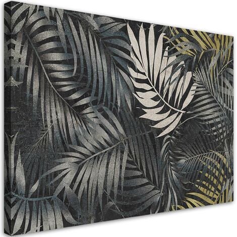 Quadro su tela, Foglie tropicali scure natura - 120x80