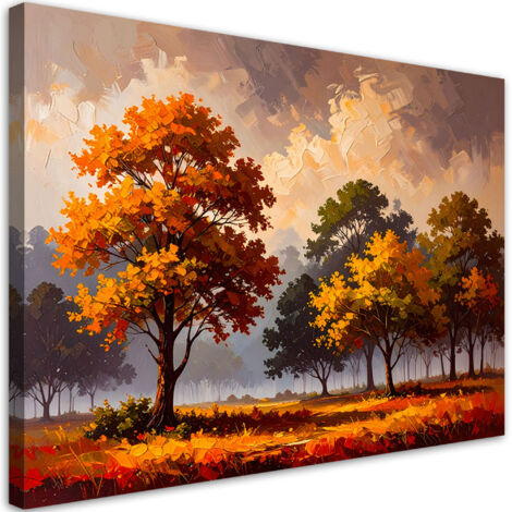 Quadro su tela, Foresta autunnale Alberi Paesaggio - 60x40