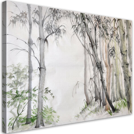 Quadro su tela, Foresta di alberi grigi dipinti - 100x70