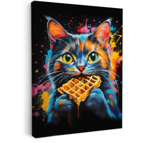 QUADRO SU TELA Gatto - Graffiti - Colorato - Cialda - Cibo 60x80 cm