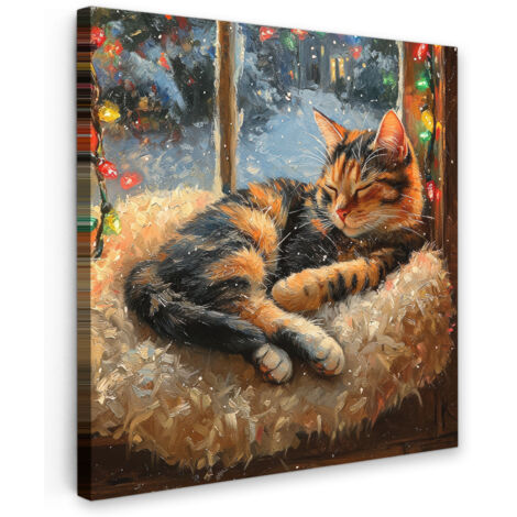 QUADRO SU TELA Gatto - Natale - Inverno - Animale 20x20 cm