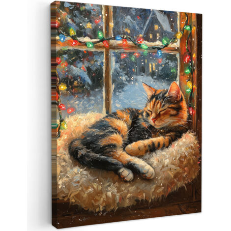 QUADRO SU TELA Gatto - Natale - Inverno - Animale 60x80 cm