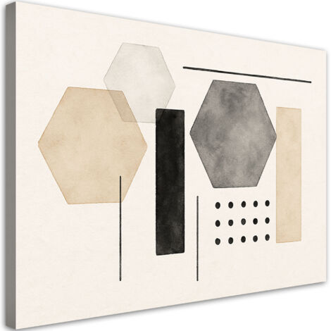 Quadro su tela, Geometria astratta Minimalismo Beige Grigio - 60x40