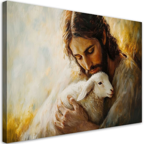 Quadro su tela, Gesà¹ Cristo con l'agnello - 90x60