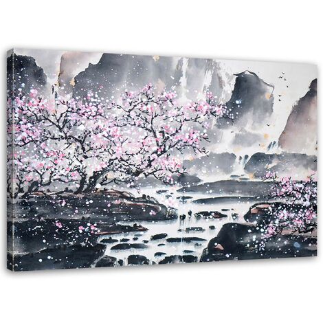 Quadro su tela, Giappone fiore di ciliegio rosa natura - 60x40