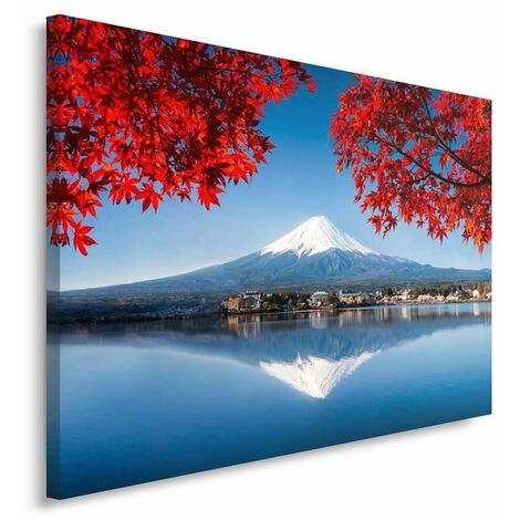 Quadro su tela, Giappone Montagna Fuji Rosso - 120x80