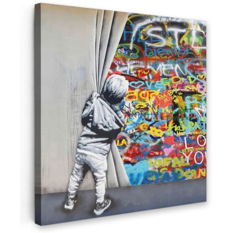 QUADRO SU TELA Graffiti - Ragazzo - Ilussie - Arte di strada 20x20 cm