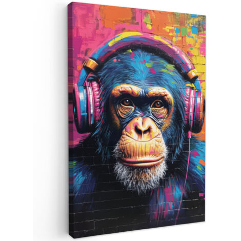 QUADRO SU TELA Graffiti - Scimpanzé - Street art - Cuffie - Scimmia 20x30 cm