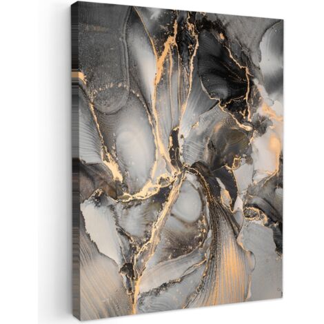 QUADRO SU TELA Grigio - Lusso - Oro - Marmo 60x80 cm