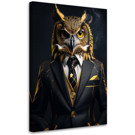 Quadro su tela, Gufo Uccello in giacca e cravatta - 40x60