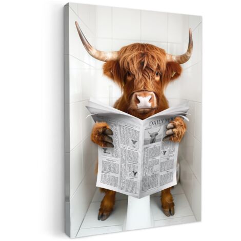QUADRO SU TELA Highlander scozzese - Animale - Giornale - Toilette 20x30 cm