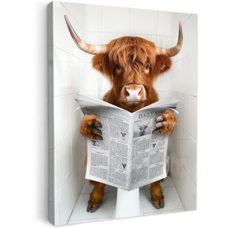 QUADRO SU TELA Highlander scozzese - Animale - Giornale - Toilette 60x80 cm