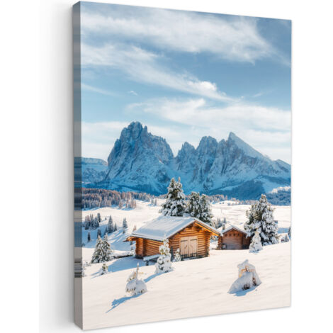 QUADRO SU TELA Inverno - Cottage - Montagne - Viste - Neve 60x80 cm