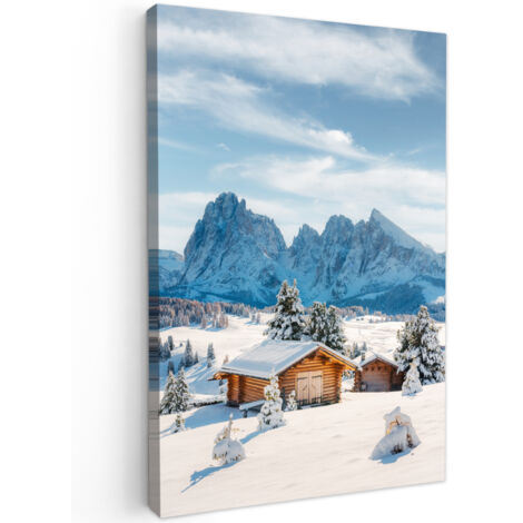 QUADRO SU TELA Inverno - Cottage - Montagne - Viste - Neve 60x90 cm