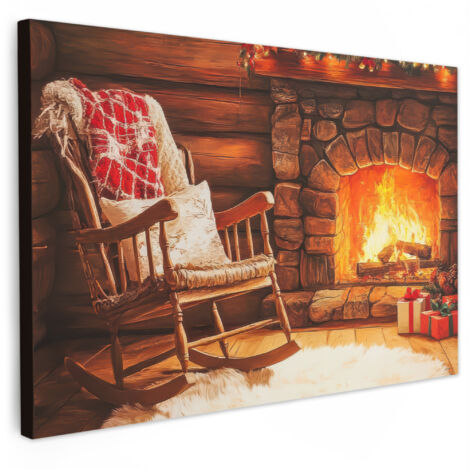 QUADRO SU TELA Inverno - Natale - Casa - Camino 30x20 cm