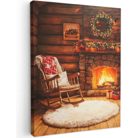 QUADRO SU TELA Inverno - Natale - Casa - Camino 60x80 cm