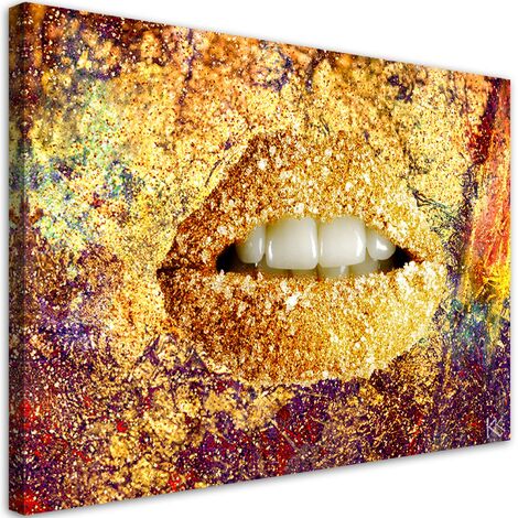 Quadro su tela, Labbra d'oro astratte - 100x70