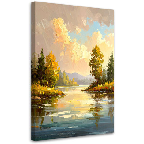 Quadro su tela, Lago Alberi Paesaggio Natura - 40x60