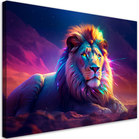 Quadro su tela, Leone al neon Africa - 100x70