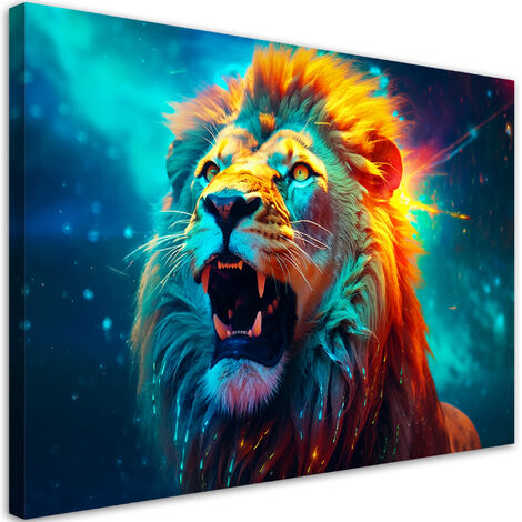 Quadro su tela, Leone al neon astratto AI - 60x40