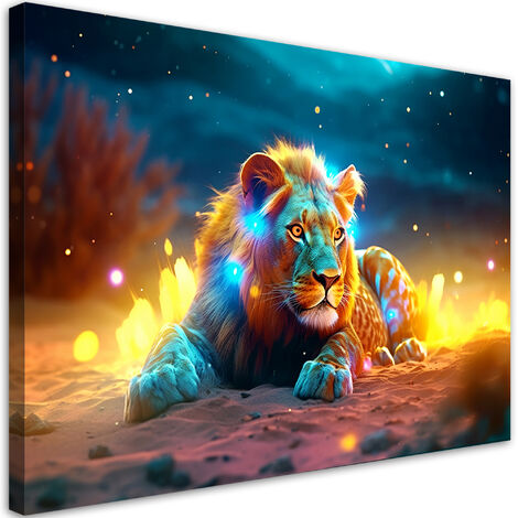 Quadro su tela, Leone al neon natura astratta - 100x70