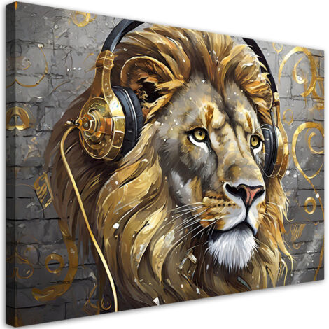 Quadro su tela, Leone Animali Musica - 120x80