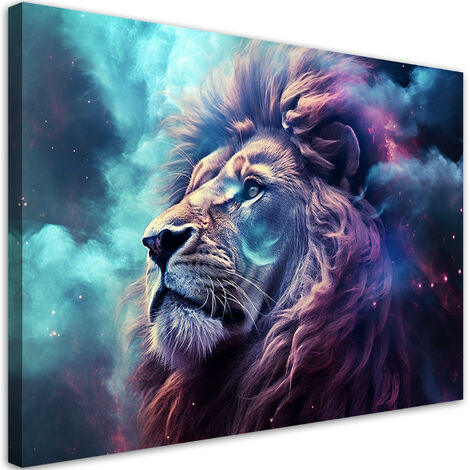 Quadro su tela, Leone astrazione blu - 90x60