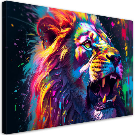 Quadro su tela, Leone astrazione neon - 100x70