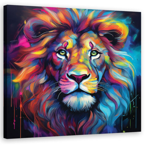 Quadro su tela, Leone Pop Art a colori - 40x40