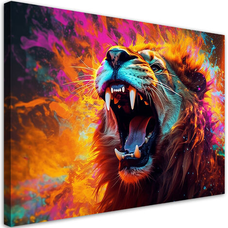 Quadro su tela, Leone ruggente astratto - 60x40