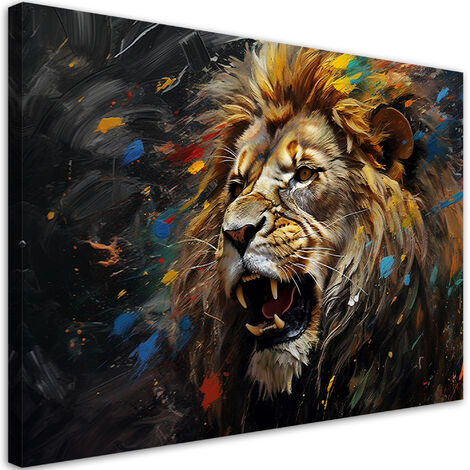 Quadro su tela, Leone su sfondo scuro - 90x60