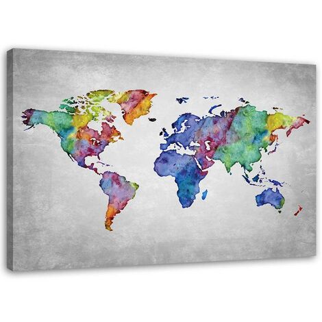 Quadro con cornice, Mappa del mondo colorata su cemento - 60x40