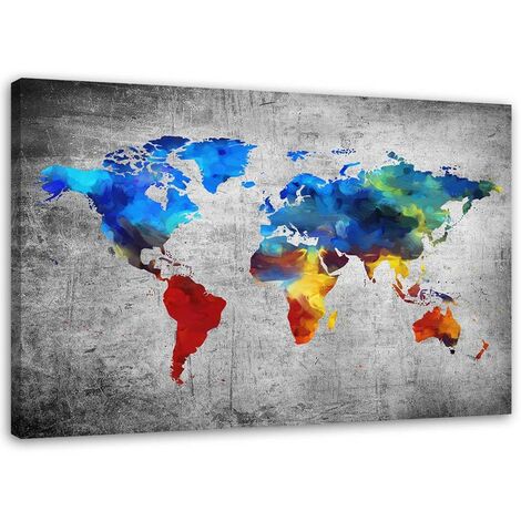 Quadro su tela, Mappa del mondo colorata - 120x80