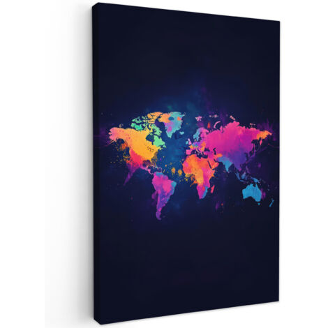 QUADRO SU TELA Mappa del mondo - Colorato - Graffiti 20x30 cm