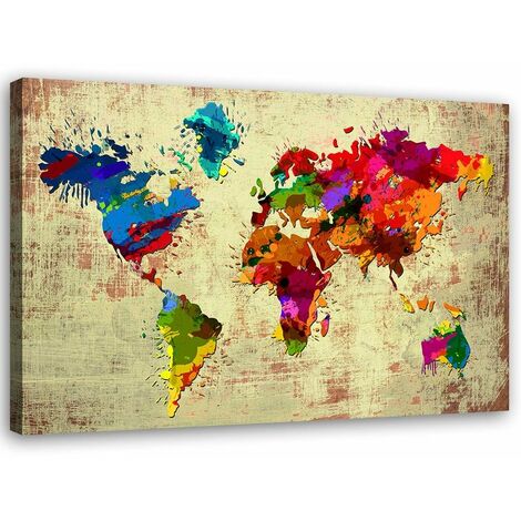 Quadro su tela, Mappa del mondo multicolore - 60x40
