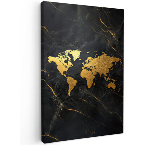 QUADRO SU TELA Mappa del mondo - Oro - Marmo 40x60 cm
